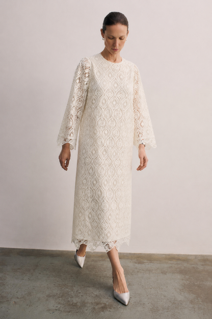 Women Off-white Lace Embroidered Maxi Dress
