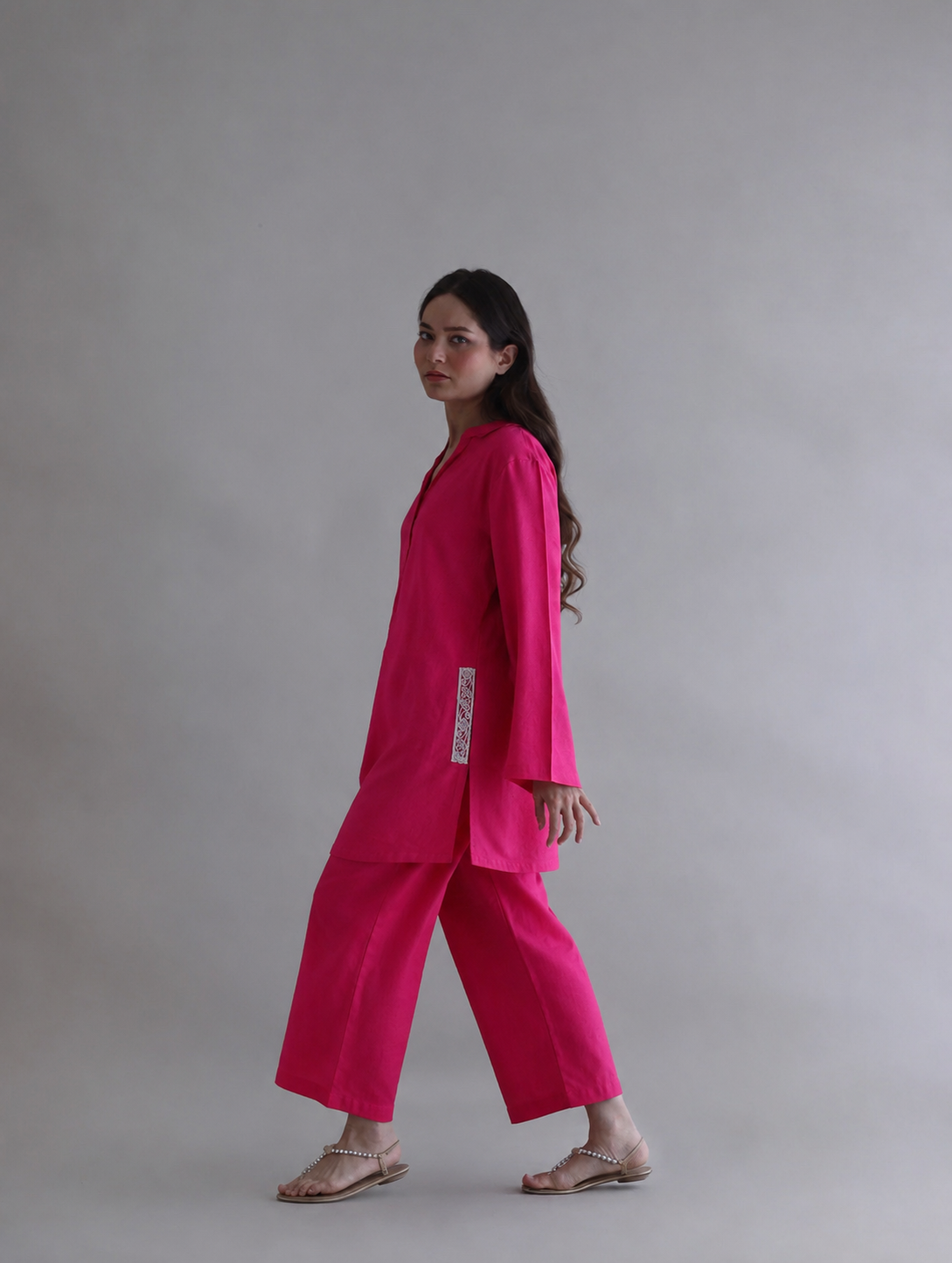 Women fuschia Pure Cotton coordinate set