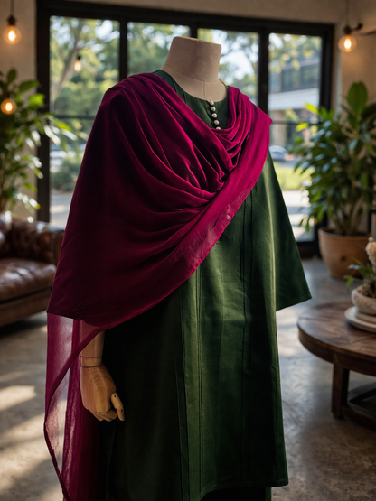 Women Olive Kurta Set with Dupatta