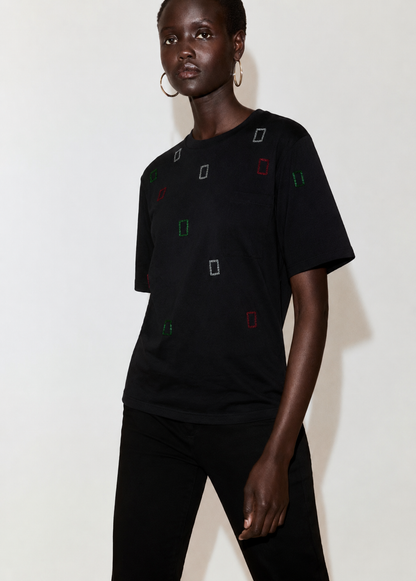 Women Black Embellished  Box Fit Tshirt
