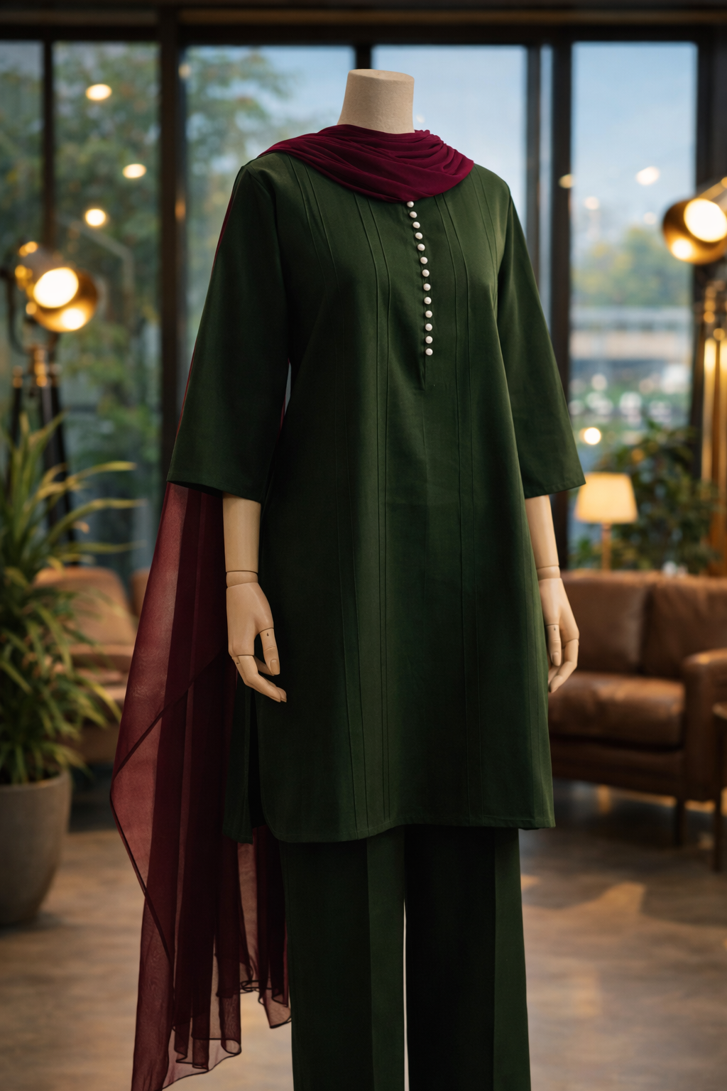 Women Olive Kurta Set with Dupatta