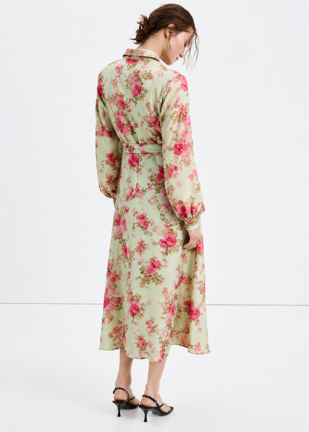 Women Green & Pink Floral Shirt dress