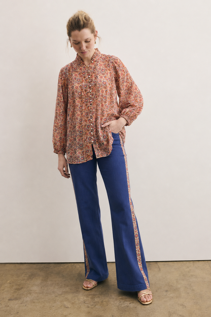 Women Floral Linen Top with Trouser Set