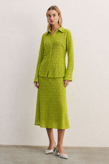 Women Green Crochet A-line skirt and Top