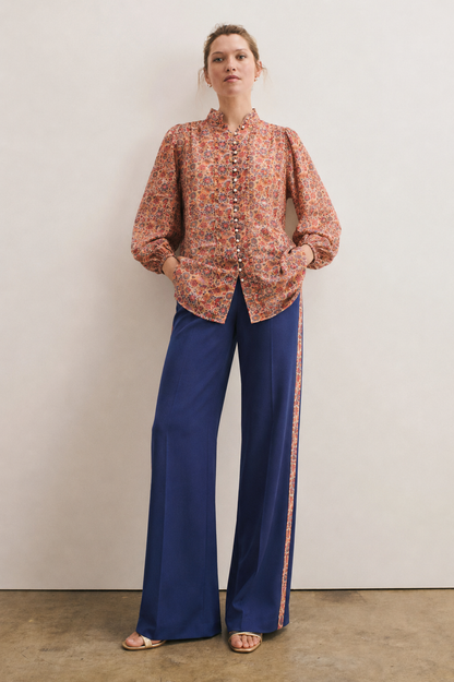 Women Floral Linen Top with Trouser Set