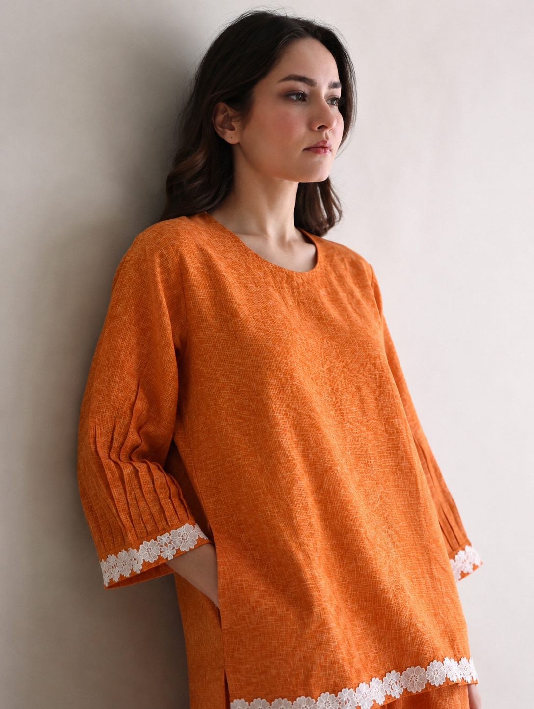 Women Rust Linen Coord Set