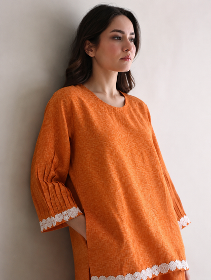 Women Rust Linen Coord Set