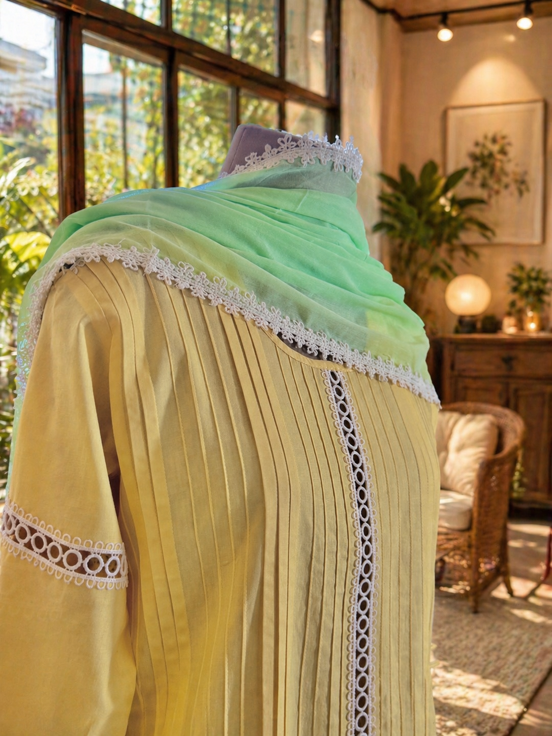 Women Yellow Cotton Kurta Set with Dupatta