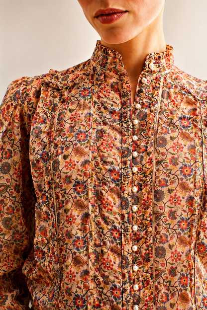 Women Floral Linen Top with Trouser Set