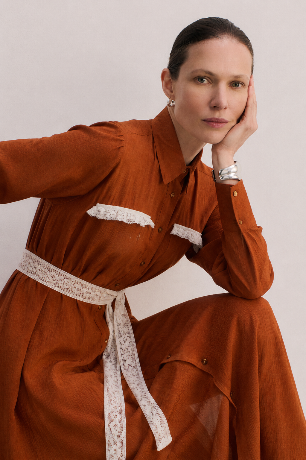 Women Rust Orange Shirt dress