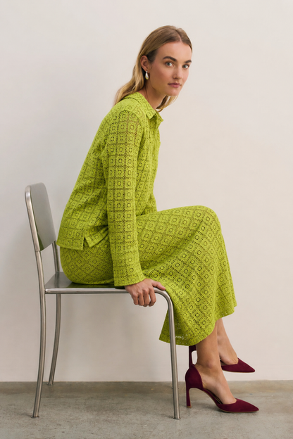 Women Green Crochet A-line skirt and Top