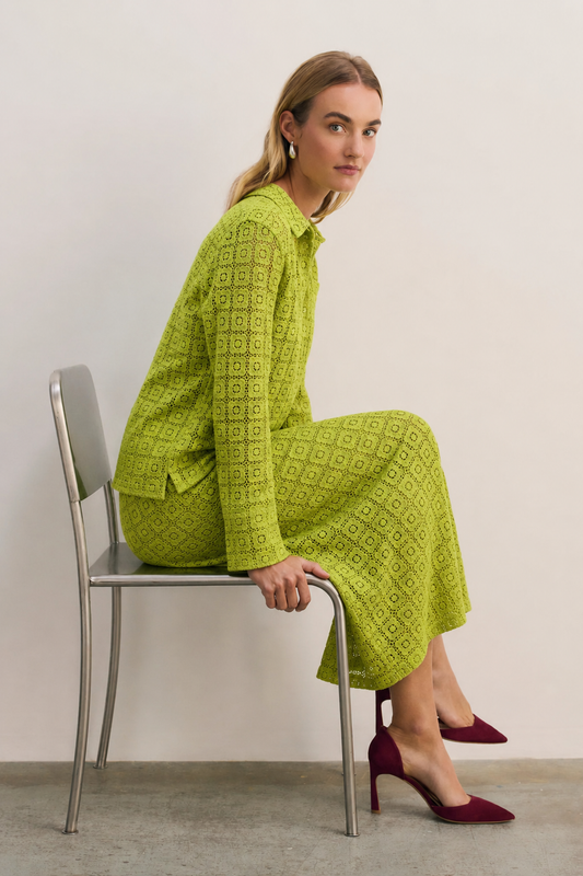Women Green Crochet A-line skirt and Top