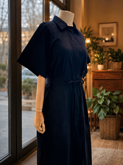 Women Black A line Dress Poplin