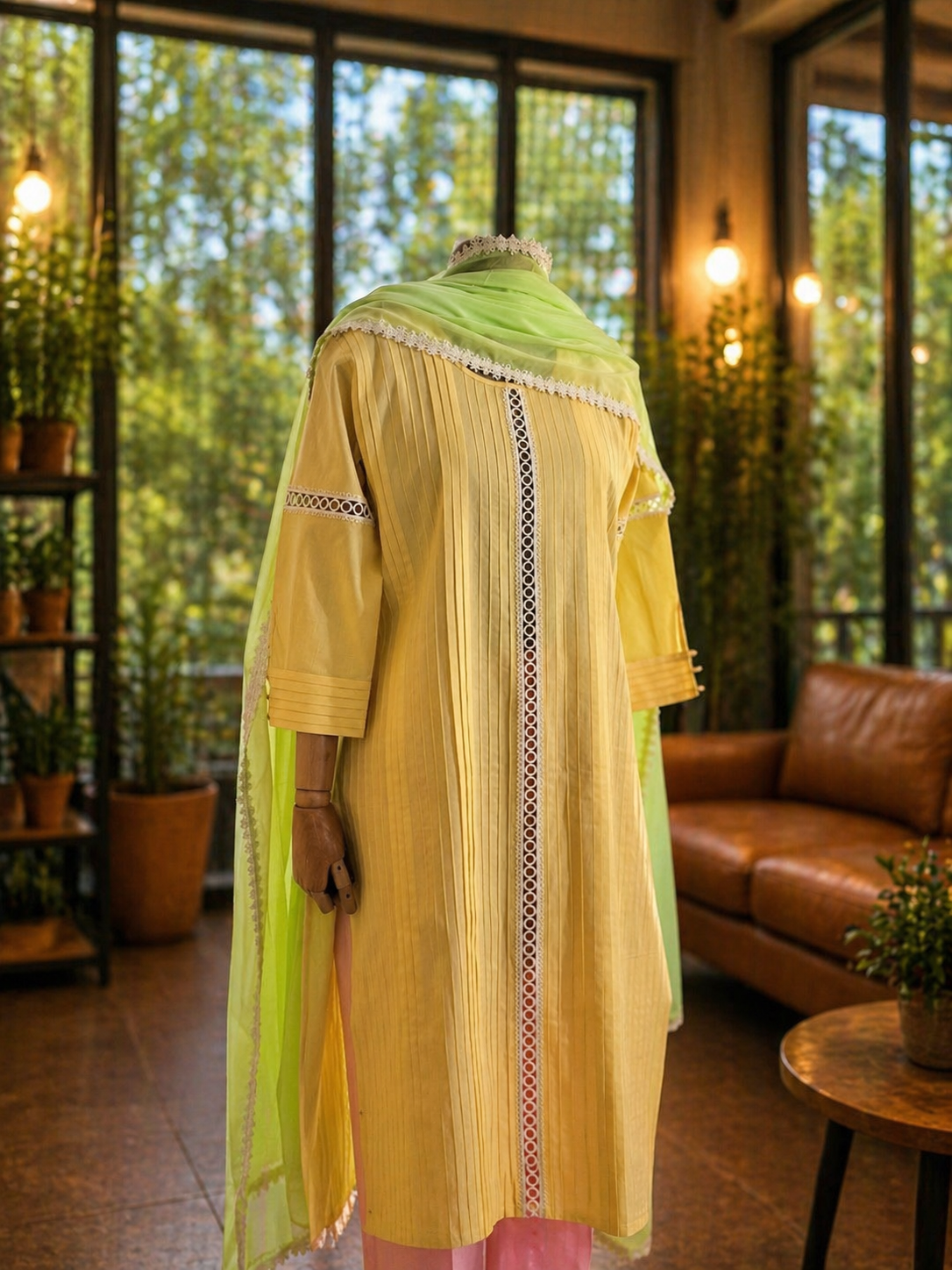 Women Yellow Cotton Kurta Set with Dupatta