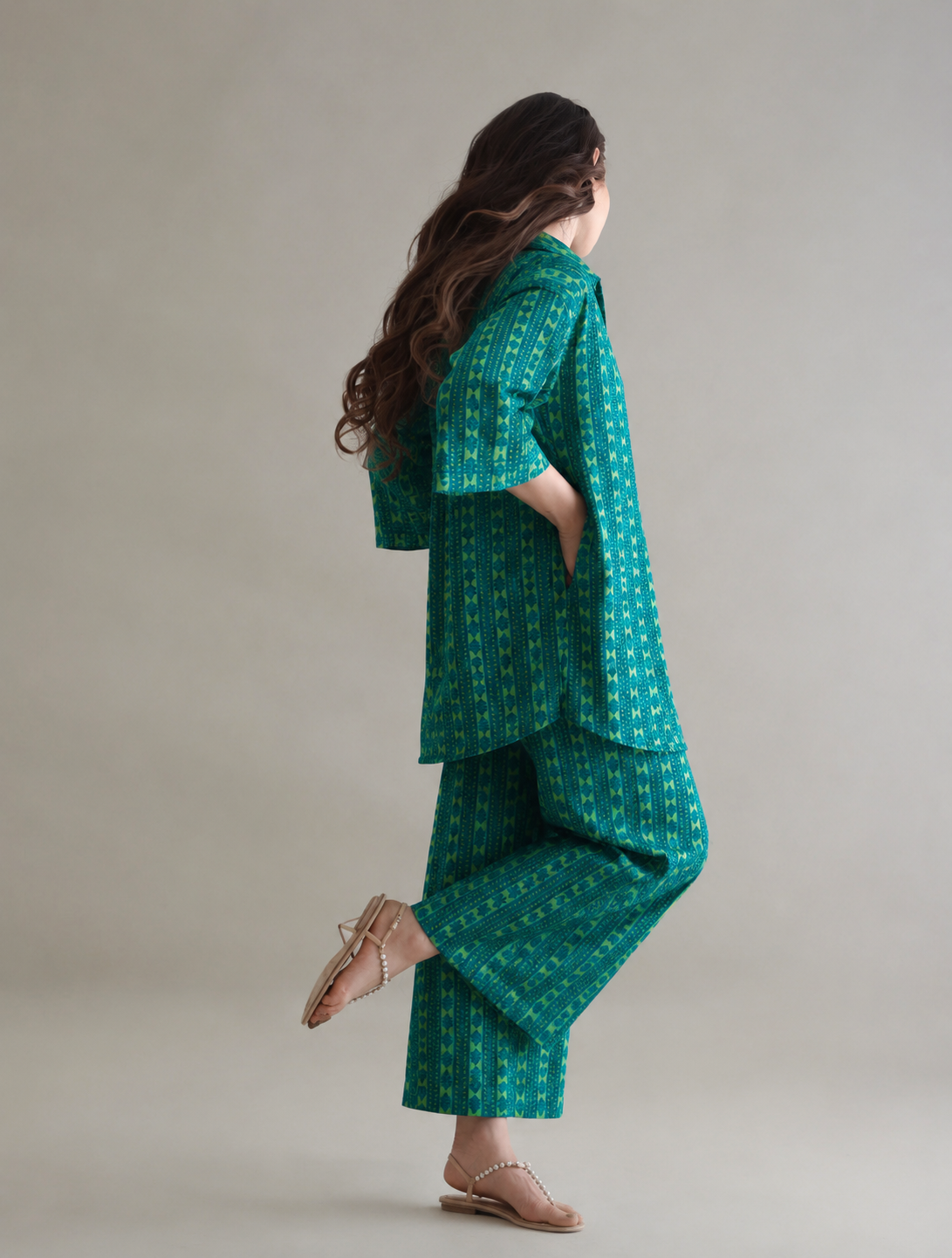 Women Green Printed Coord Set
