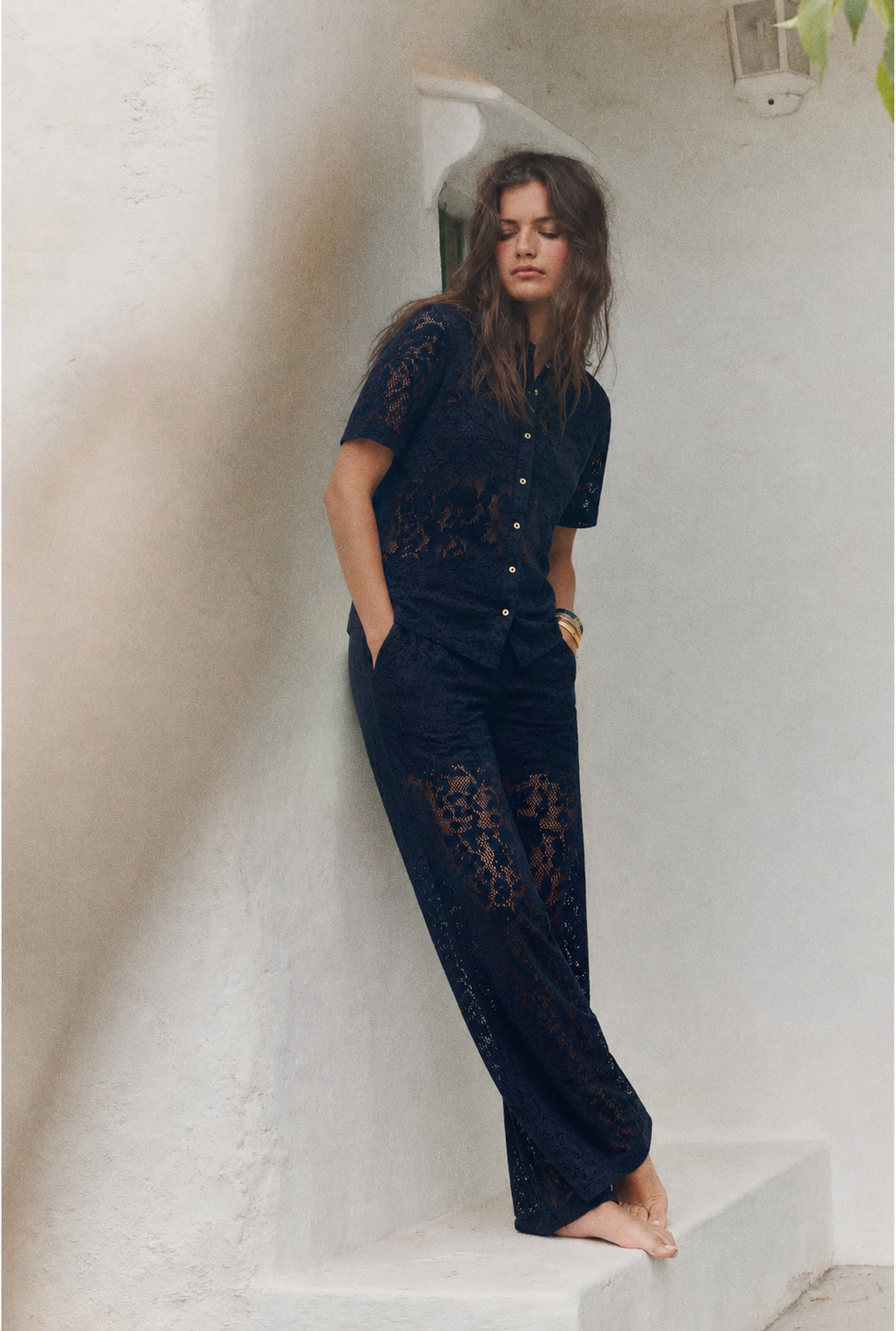 Women Black Crochet-look Coordinate Set