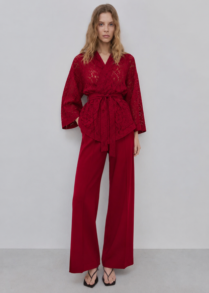 Women Maroon Wrap Top with Trousers