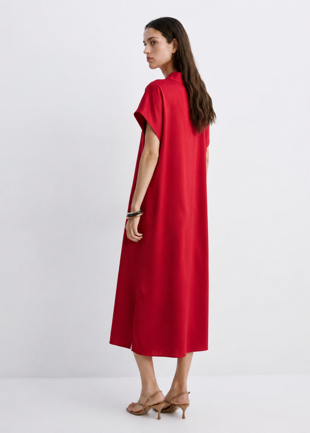 Women Red Satin Side Slit Dress