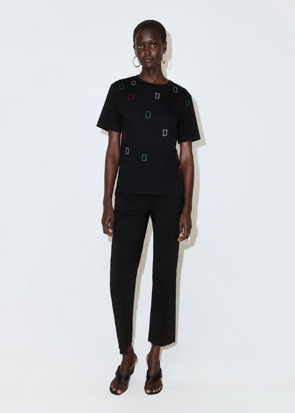 Women Black Embellished  Box Fit Tshirt