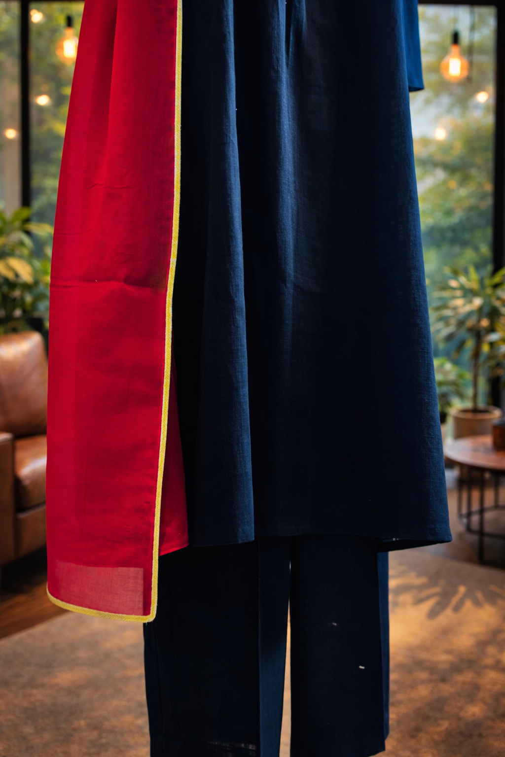 Women Navy Blue Kurta Set with Dupatta