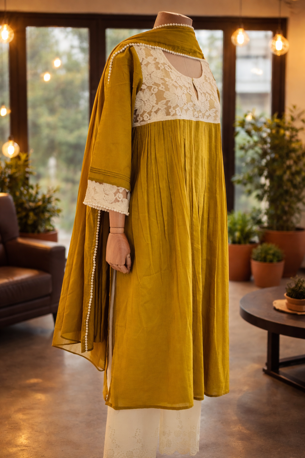 Women Mustard Yellow Embellished kurta Set with Dupatta