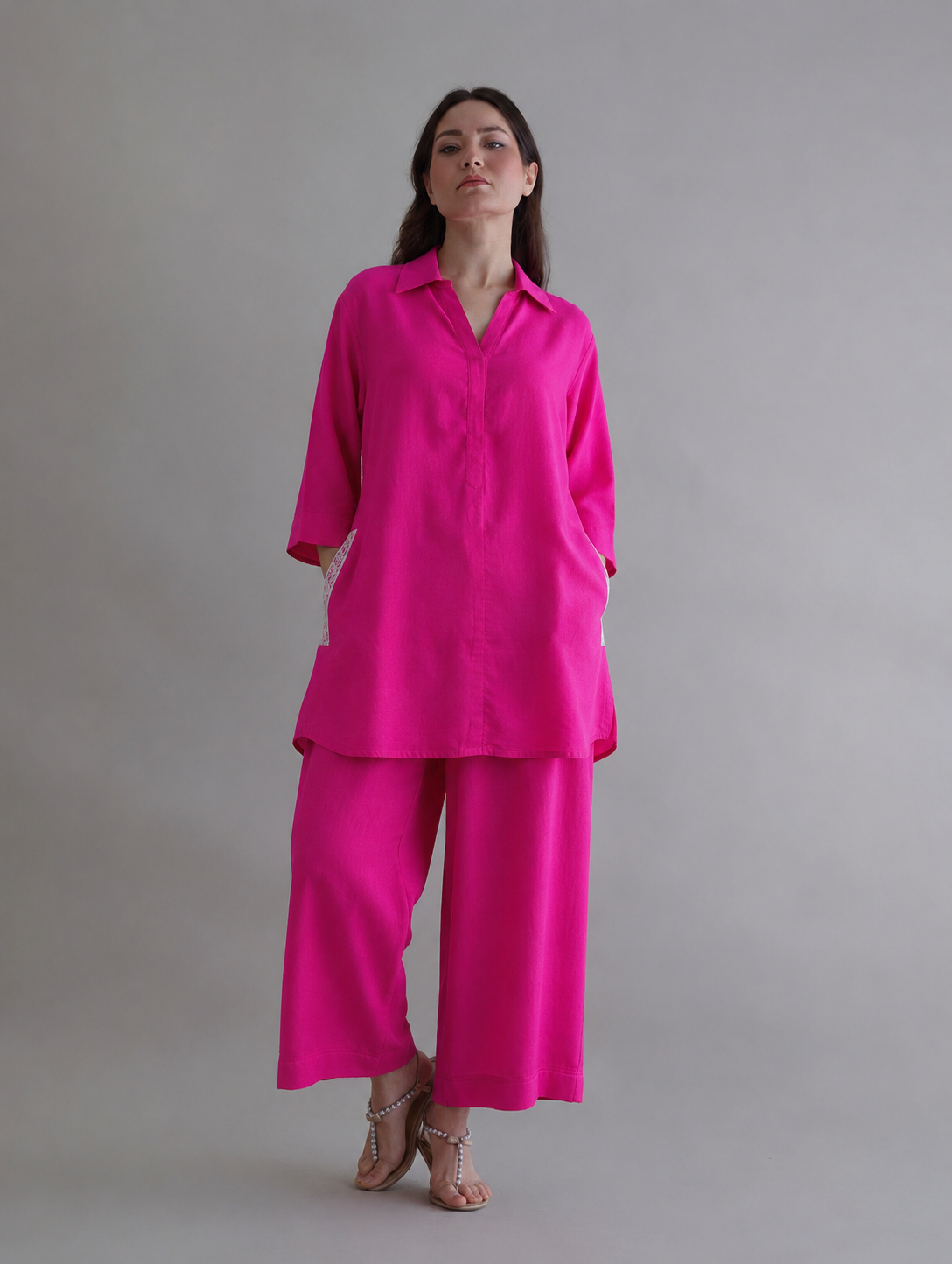 Women fuschia Pure Cotton coordinate set