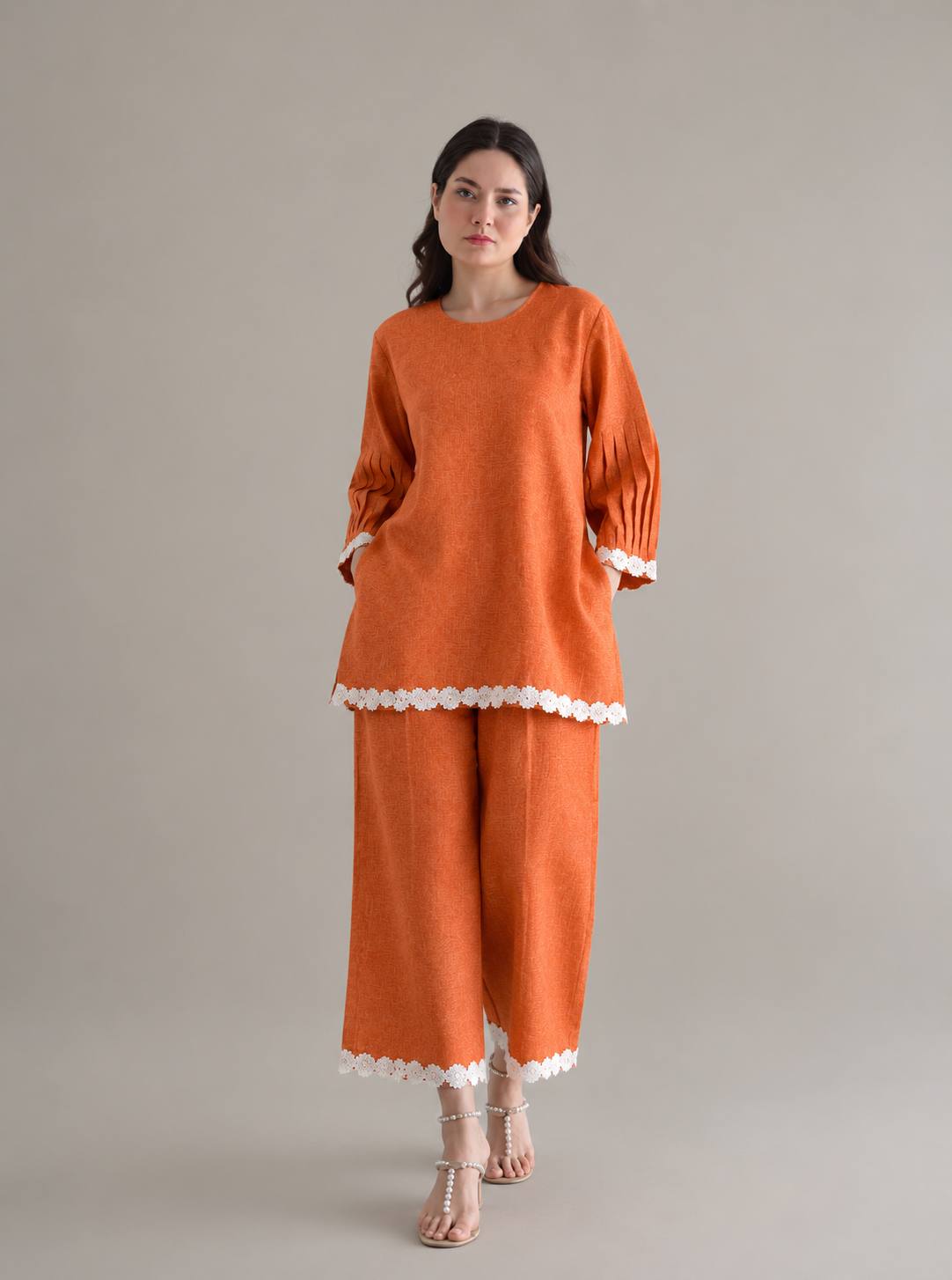 Women Rust Linen Coord Set