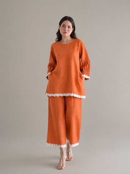 Women Rust Linen Coord Set