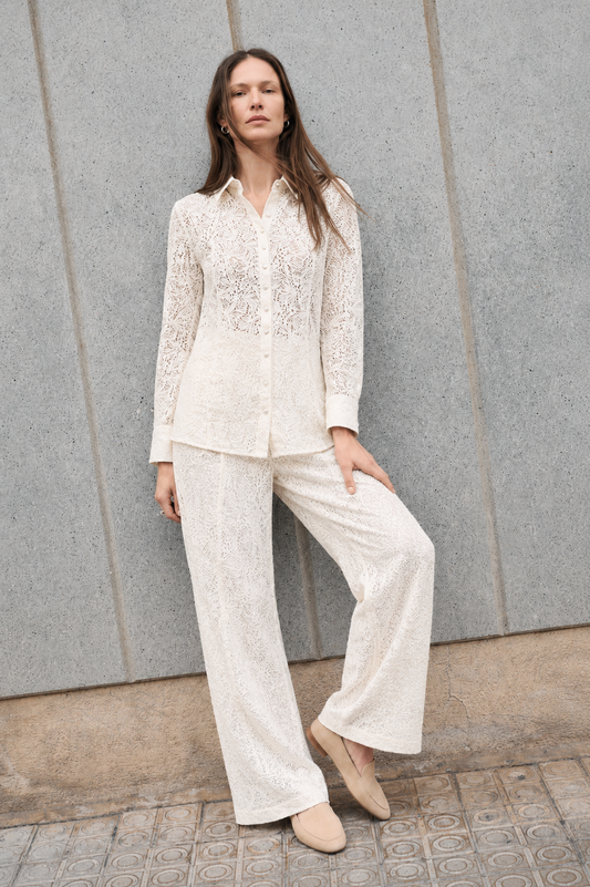 Women Off-white Lace Embroidered Coordinate Set