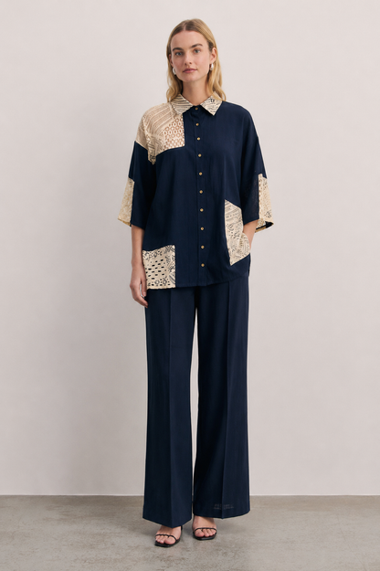 Women Navy blue lace coordinate set
