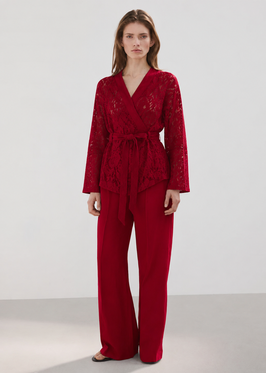 Women Maroon Wrap Top with Trousers
