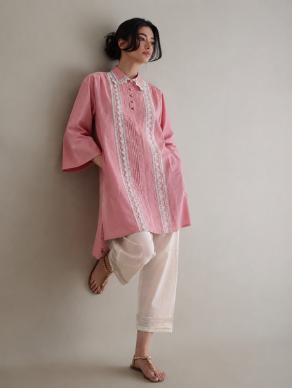 Women Pink and White Kurta set