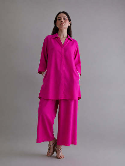 Women fuschia Pure Cotton coordinate set