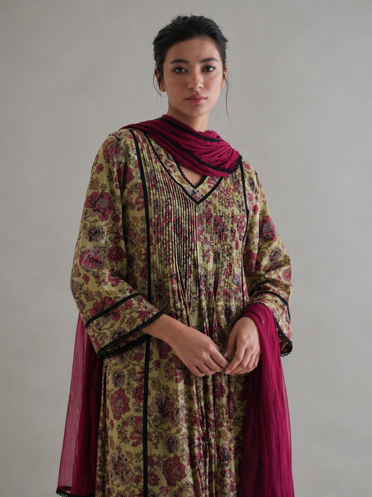 Women Green Printed Kurta Set with Dupatta