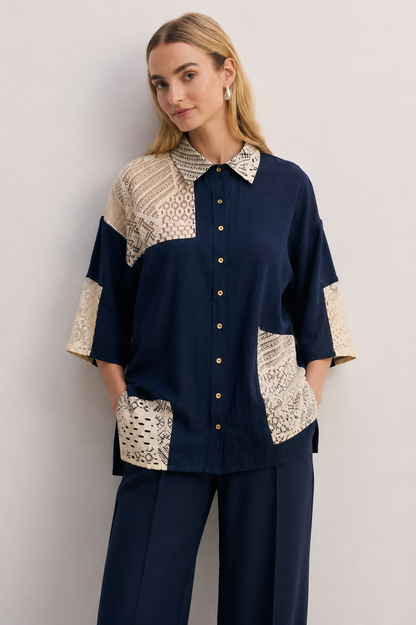 Women Navy blue lace coordinate set