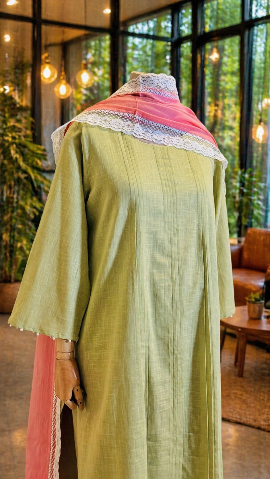 Women Green and Pink Kurta Set with Dupatta