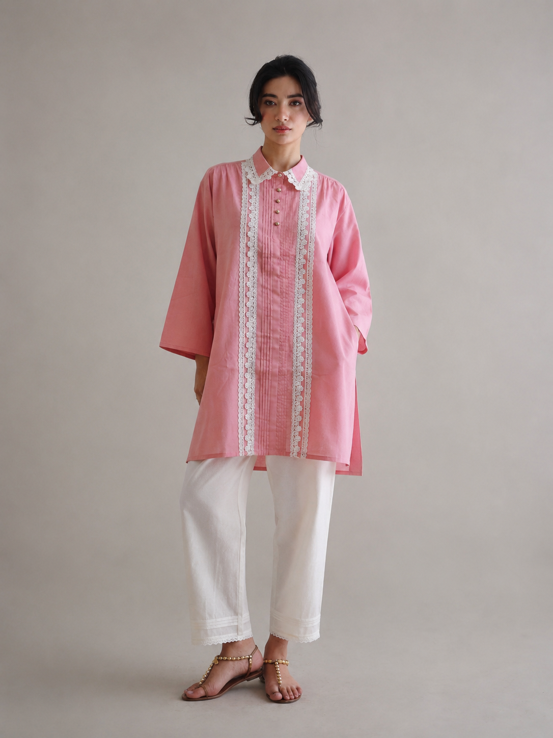 Women Pink and White Kurta set