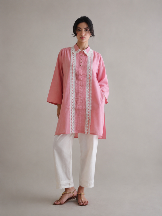 Women Pink and White Kurta set
