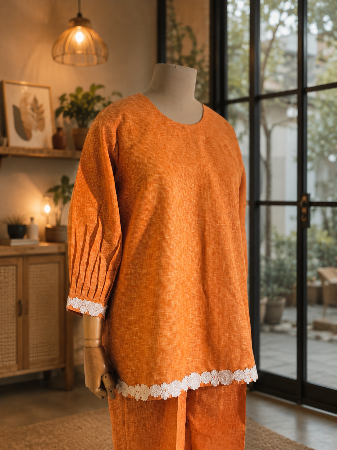 Women Rust Linen Coord Set