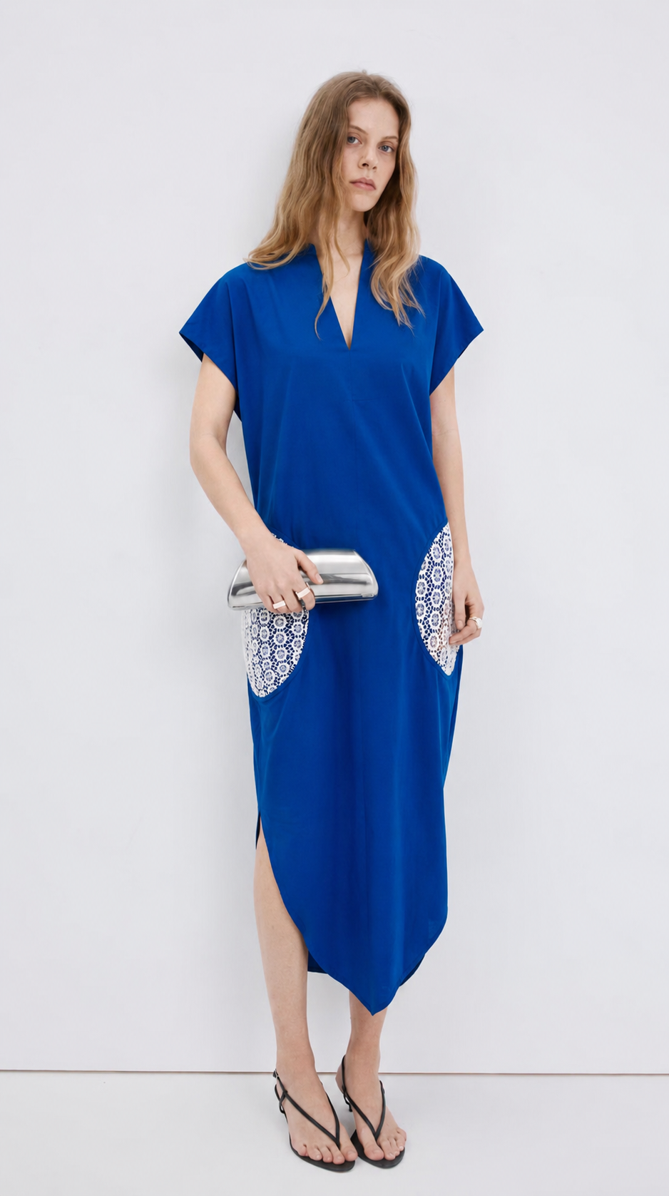 Women Electric Blue Sustainable Cotton Shift Midi Dress