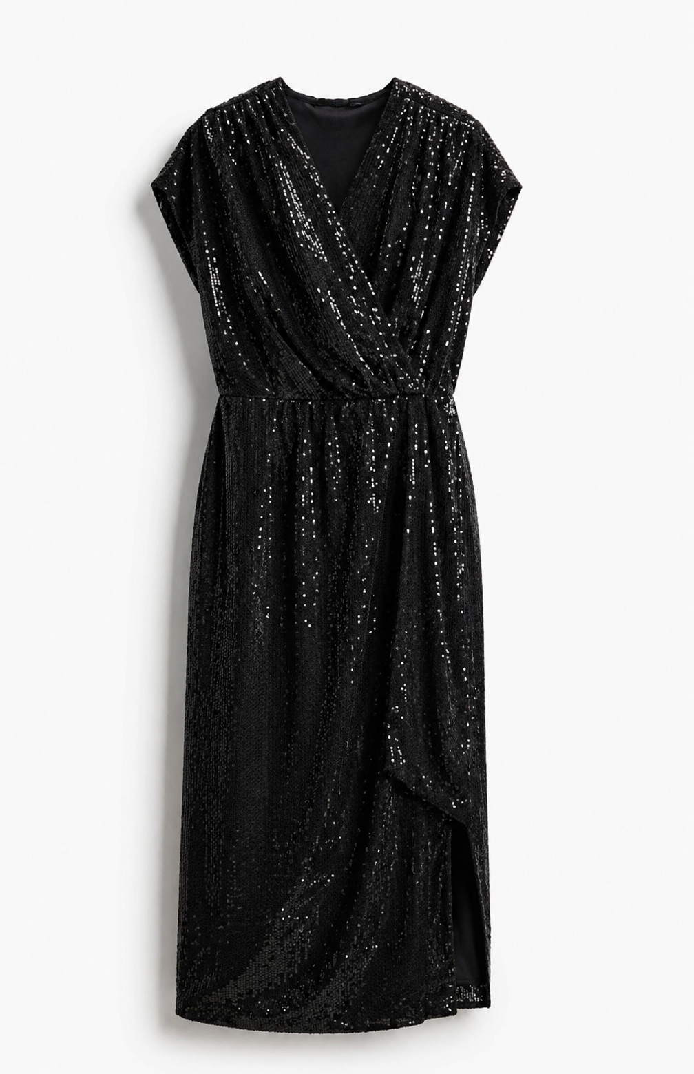 Women Black Sequins Wrap around Dress