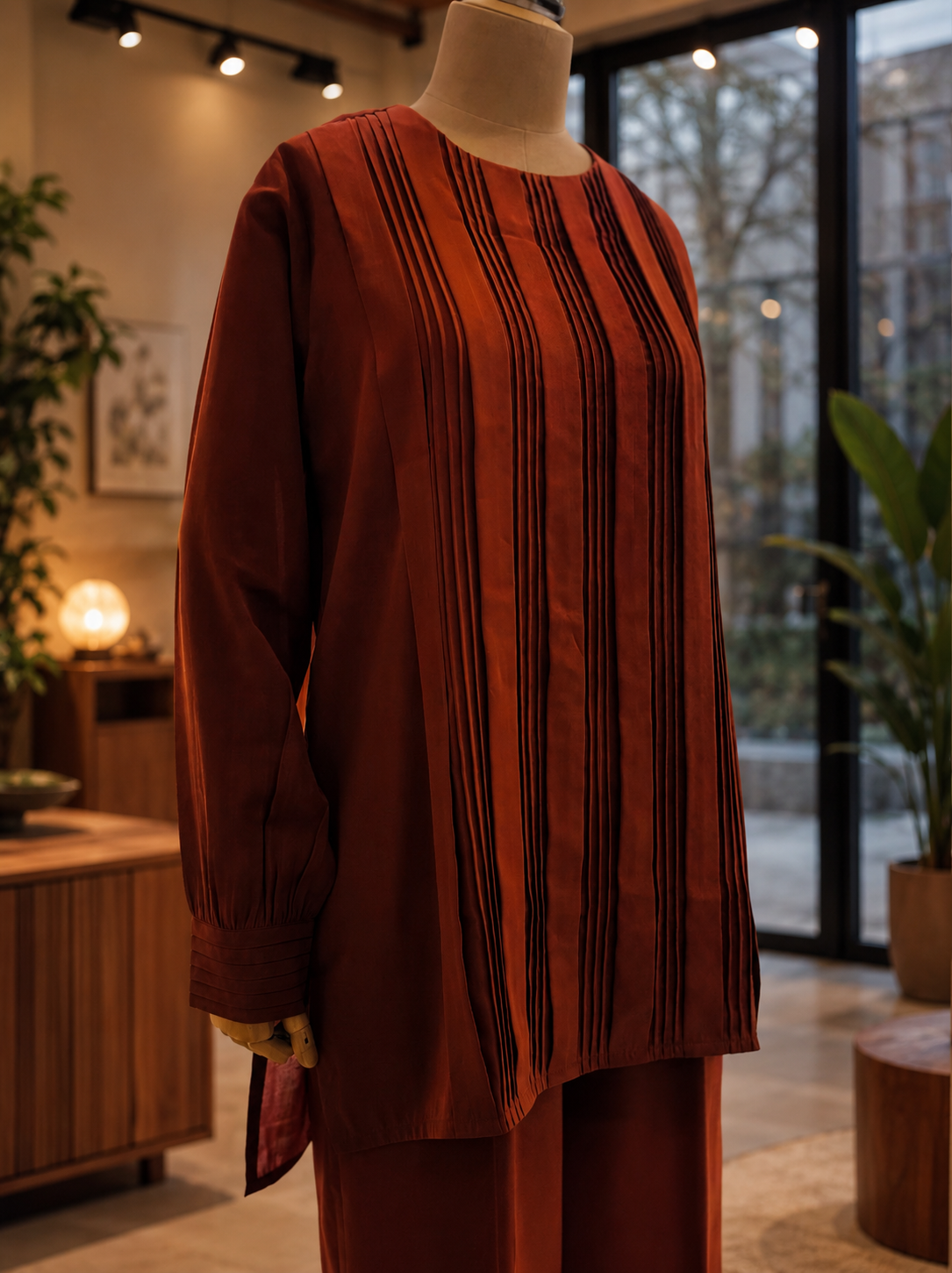 Women Brown Pleated Coord Set