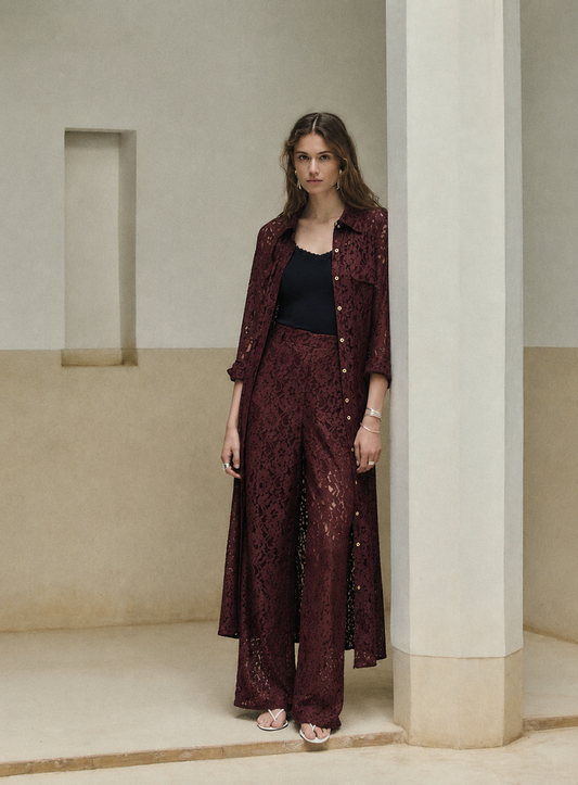 Women Brown Lace Coordinate Set