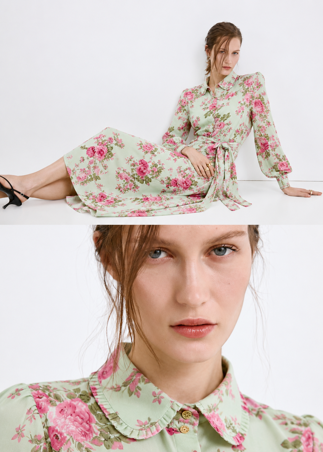 Women Green & Pink Floral Shirt dress
