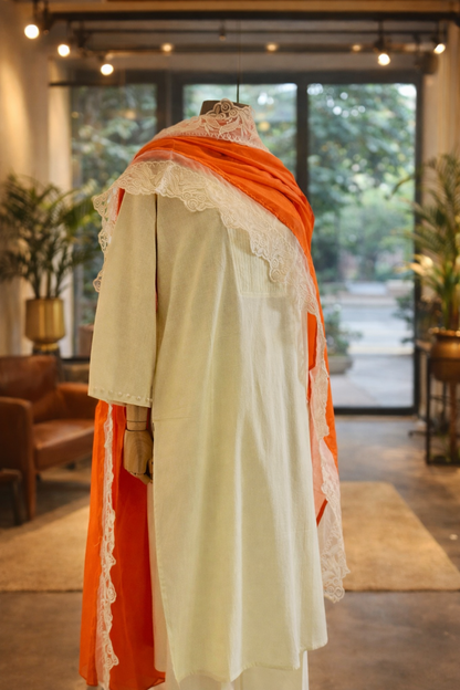 Women Cream Kurta Set with Dupatta