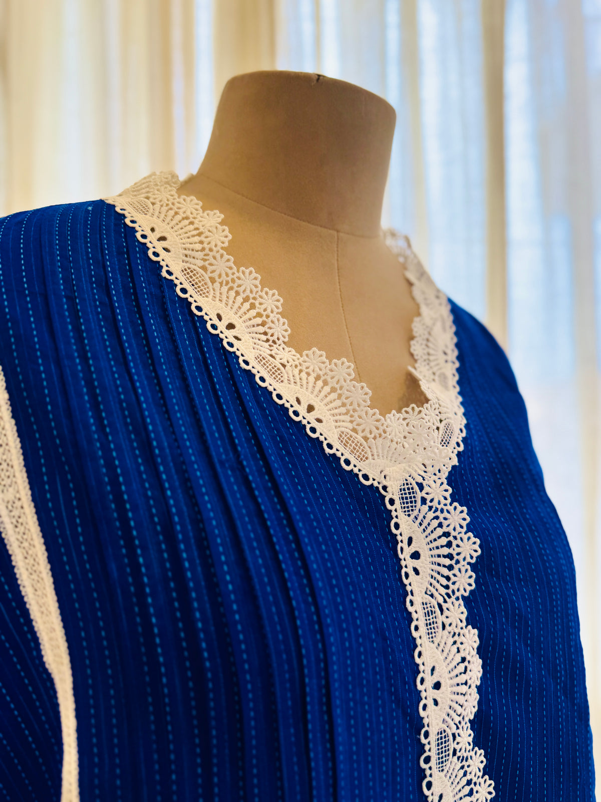 Women Navy Blue Lace Embellished Coordinate Set