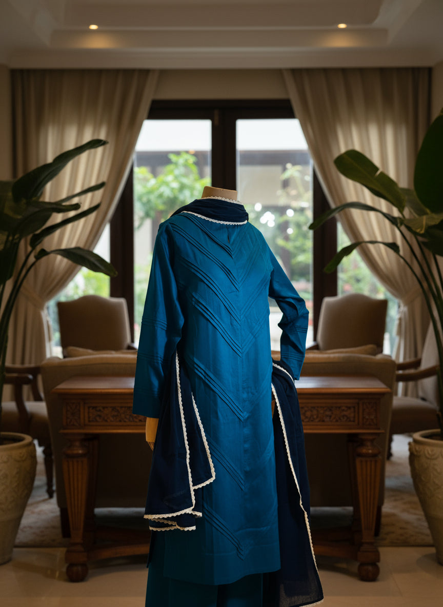 Women Teal Blue Kurta Set with Dupatta