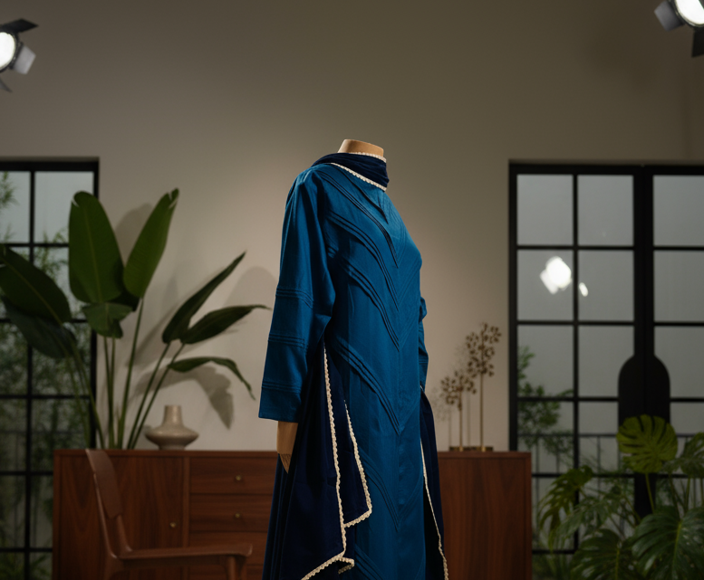 Women Teal Blue Kurta Set with Dupatta