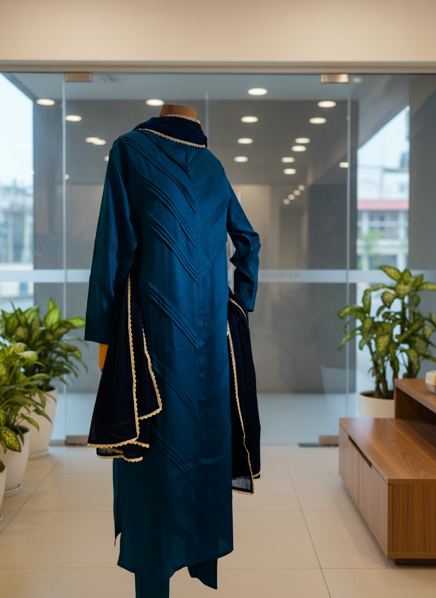 Women Teal Blue Kurta Set with Dupatta