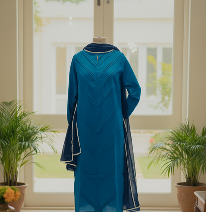 Women Teal Blue Kurta Set with Dupatta